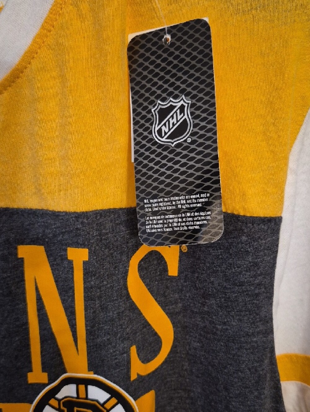 NWT - NHL Bruins Long Sleeve Shirt - Yellow, Charcoal & White. Very Soft - Picture 4 of 5